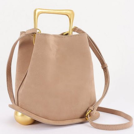 Faux-Suede Bag with Polished Metal Handle
