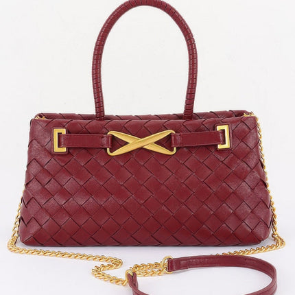 Woven Faux-Leather Bag with Braided Handle