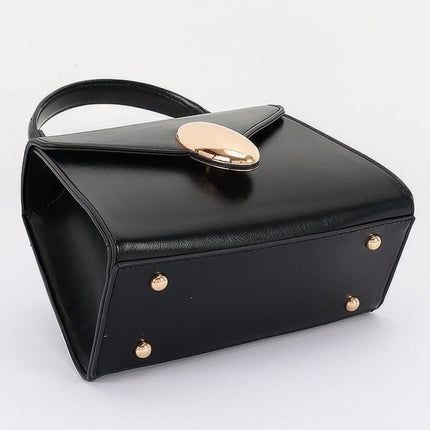 Faux-Leather Flap Bag with Oval Accent
