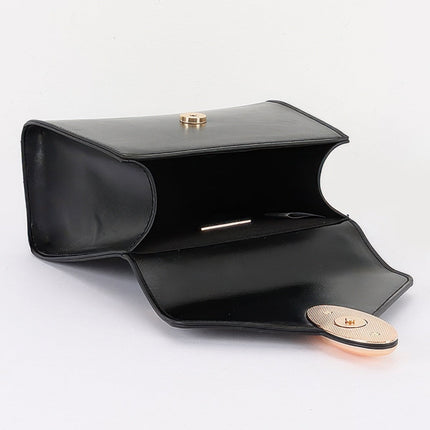 Faux-Leather Flap Bag with Oval Accent