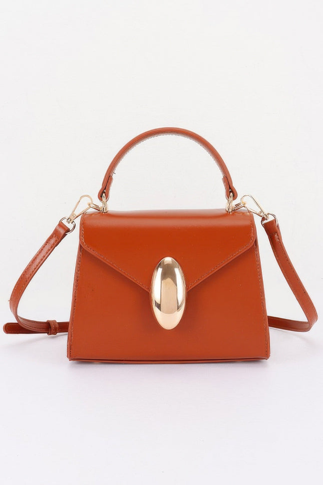 Faux-Leather Flap Bag with Oval Accent