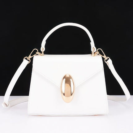Faux-Leather Flap Bag with Oval Accent