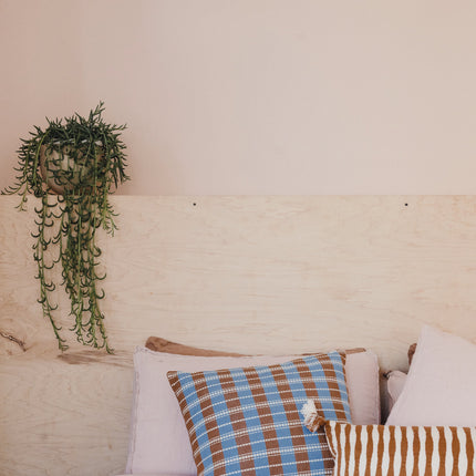 Santiago Grid Pillow - Blue and Umber