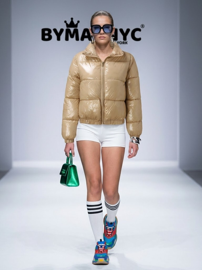 Champagne-Beige Metallic Puffer Jacket