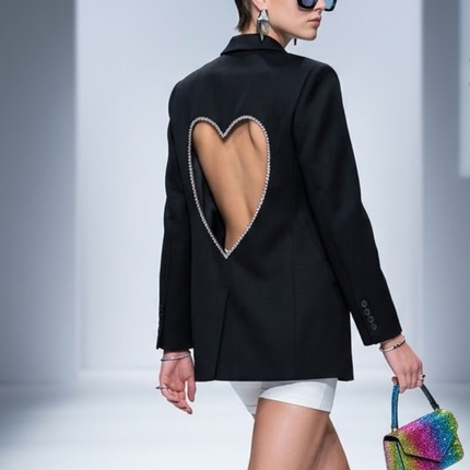 Rhinestone Heart Cutout Back Blazer