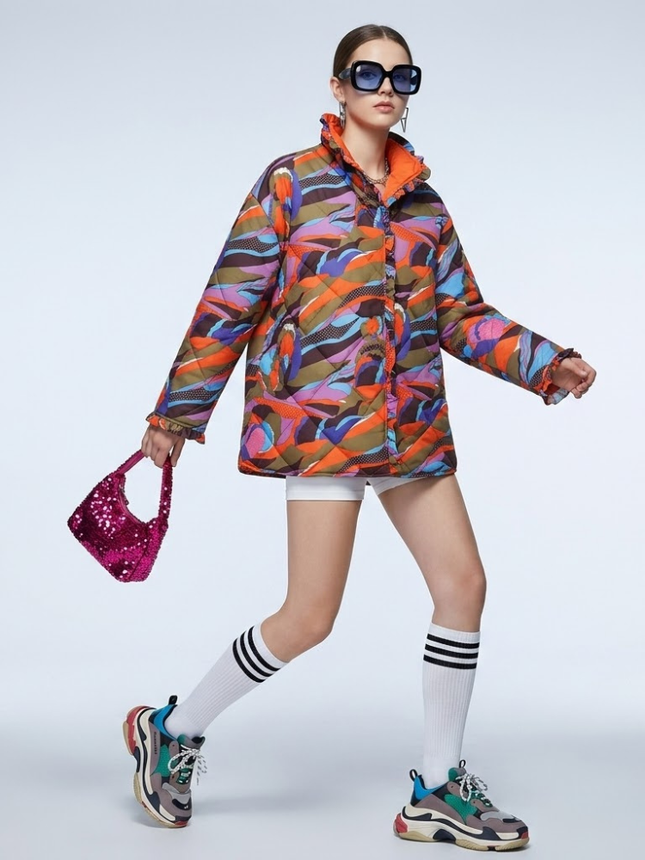 Abstract Multicolor Quilted Jacket