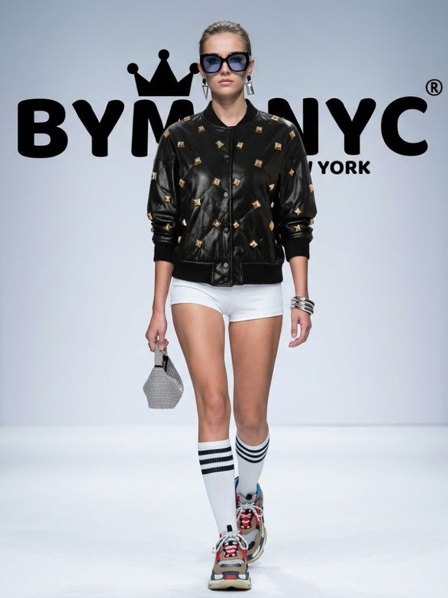 Black Bomber Jacket with Gold-Tone Studs