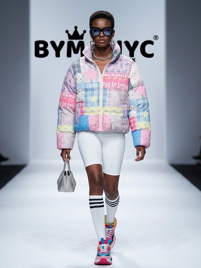 Pastel Patchwork Cropped Puffer Jacket