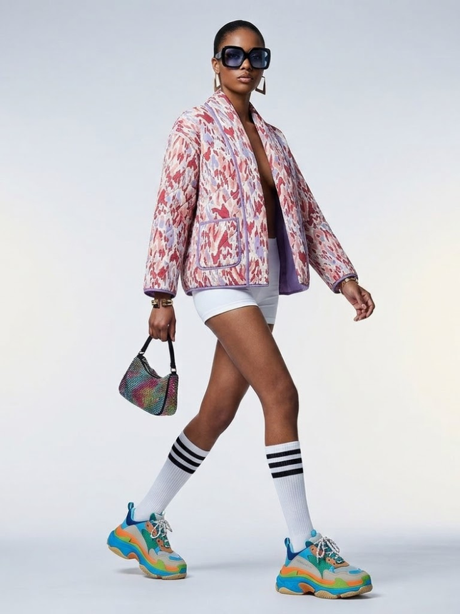 Abstract Pastel Quilted Jacket — Open Front