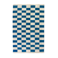 Zapotec Checkered Rug – Blue & Ivory