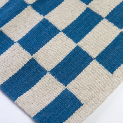 Zapotec Checkered Rug – Blue & Ivory