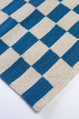 Zapotec Checkered Rug – Blue & Ivory