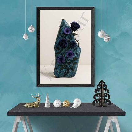 Abyssal Bloom – Ocean Jasper Digital Art Print | Midnight Floral Botanical Download