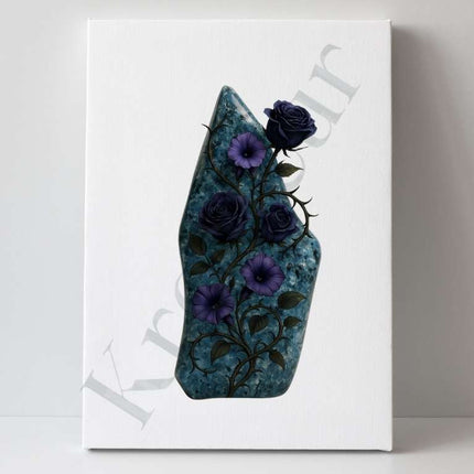 Abyssal Bloom – Ocean Jasper Digital Art Print | Midnight Floral Botanical Download