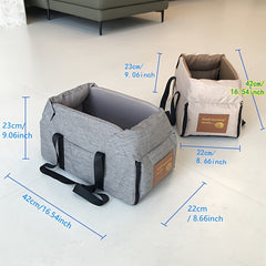 Portable Pet Car Seat – Elevated Dog & Cat Booster Seat, Armrest Carrier, Travel Safety Bag, Washable, Mesh Visibility Panel – Grey/Khaki, Small & Large