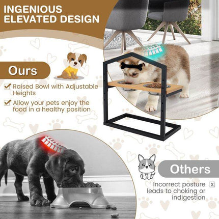 Adjustable Elevated Dog Feeder with 5 Height Settings - Premium Raised Pet Feeding Station with 2 Large Stainless Steel Bowls - Marcapon