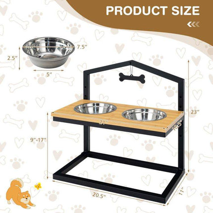 Adjustable Elevated Dog Feeder with 5 Height Settings - Premium Raised Pet Feeding Station with 2 Large Stainless Steel Bowls - Marcapon
