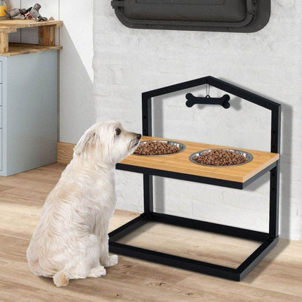 Adjustable Elevated Dog Feeder with 5 Height Settings - Premium Raised Pet Feeding Station with 2 Large Stainless Steel Bowls - Marcapon