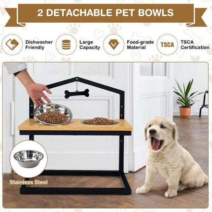 Adjustable Elevated Dog Feeder with 5 Height Settings - Premium Raised Pet Feeding Station with 2 Large Stainless Steel Bowls - Marcapon