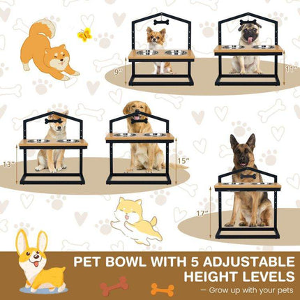 Adjustable Elevated Dog Feeder with 5 Height Settings - Premium Raised Pet Feeding Station with 2 Large Stainless Steel Bowls - Marcapon