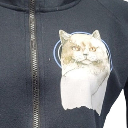 Hand Printed Upcycled Nike Kitten Cat Full Zip Jacket — Pre-Owned, Women's Small