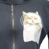 Hand Printed Upcycled Nike Kitten Cat Full Zip Jacket — Pre-Owned, Women's Small