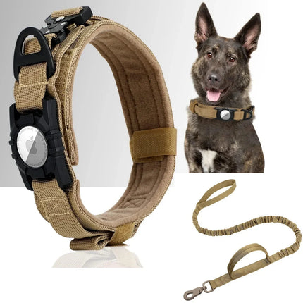 Tactical dog collar with AirTag holder and metal buckle