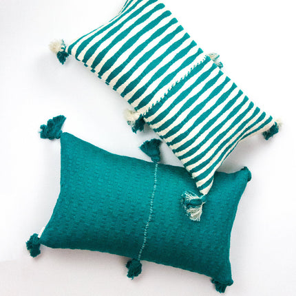 Handwoven Antigua pillow in jade green from Guatemala