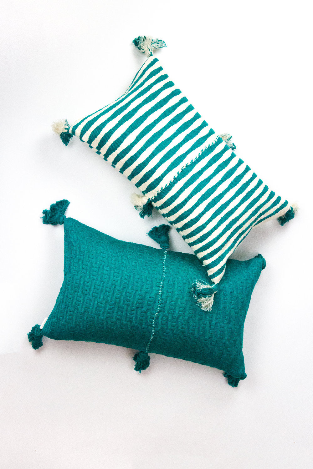 Handwoven Antigua pillow in jade green from Guatemala