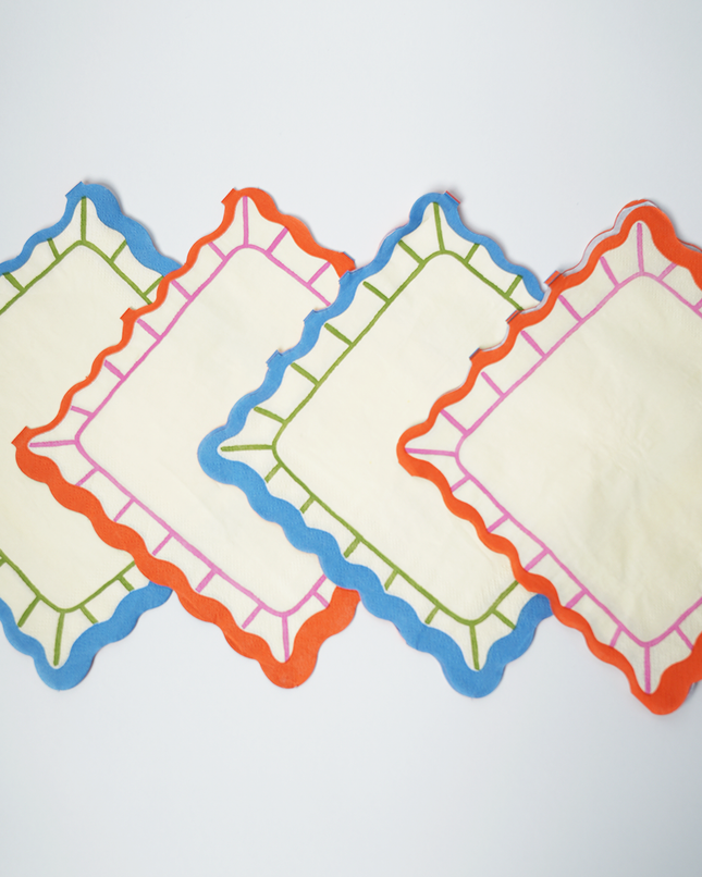 Colorful Scalloped Paper Napkins (x20) | Retro Art Party Napkins | Pop Party Supplies