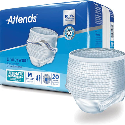 Attends Moderate Absorbent Underwear – White Medium (34–44 in)