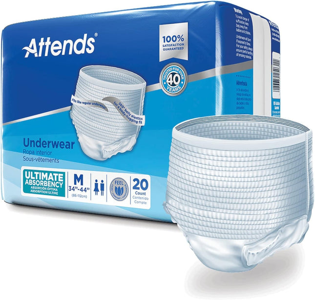 Attends Moderate Absorbent Underwear – White Medium (34–44 in)