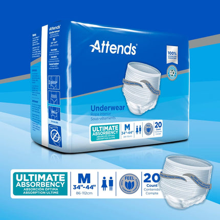 Attends Moderate Absorbent Underwear – White Medium (34–44 in)