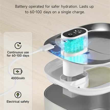 4L Wireless Cat Water Fountain - Auto Sensor Pet Drinking Fountain with Battery | Stainless Steel Cordless Water Dispenser for Dogs & Cats