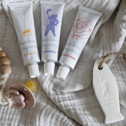 Bambini Organics Paris Baby Care Set – Natural Shampoo, Shower Gel, Lotion & Soap in Storybook Box