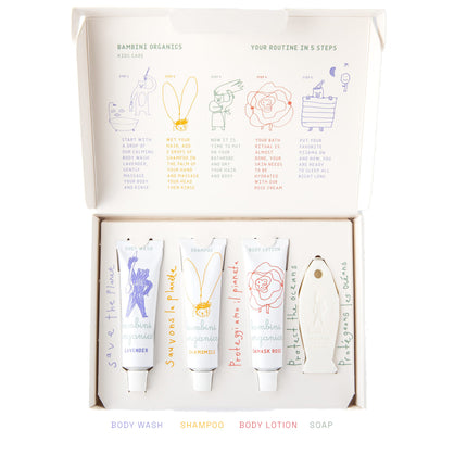 Bambini Organics Paris Baby Care Set – Natural Shampoo, Shower Gel, Lotion & Soap in Storybook Box