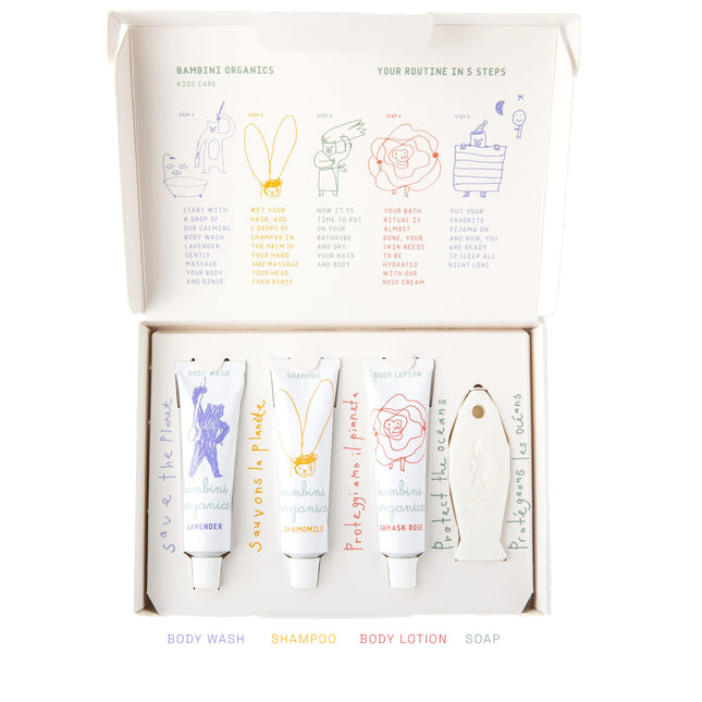 Bambini Organics Paris Bebek Bakım Seti – Doğal Şampuan, Duş Jeli, Vücut Losyonu, Sabun ile Kitap Kutulu Organik Bakım