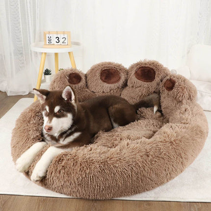 Big Paw Plush Pet Sofa Bed – Washable Dog & Cat Bed with Calming Raised Edges (Small to XL) - Marcapon