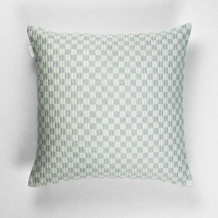Handwoven checkered brocade pillow in grey and white from Guatemala