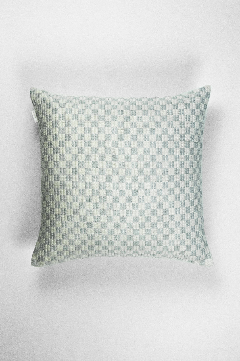 Handwoven checkered brocade pillow in grey and white from Guatemala