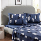 Dark Blue-White Sheet / Queen
