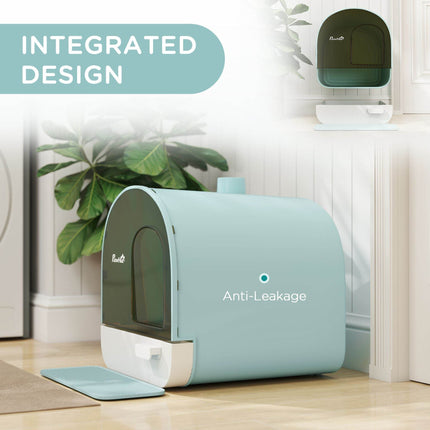 Covered Cat Litter Box with Odor Filter - Complete Privacy Kit with Tray, Scoop & Mat | Green Hooded Litter House - Marcapon