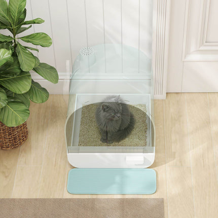 Covered Cat Litter Box with Odor Filter - Complete Privacy Kit with Tray, Scoop & Mat | Green Hooded Litter House - Marcapon
