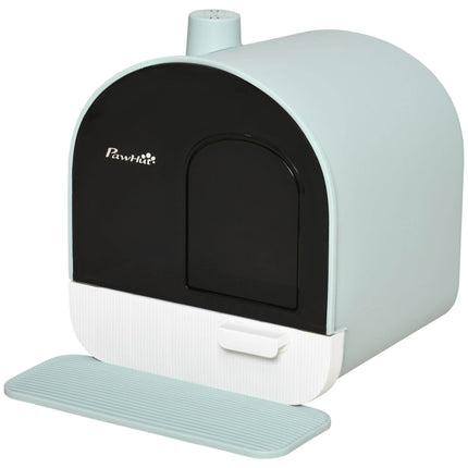 Covered Cat Litter Box with Odor Filter - Complete Privacy Kit with Tray, Scoop & Mat | Green Hooded Litter House - Marcapon