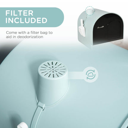 Covered Cat Litter Box with Odor Filter - Complete Privacy Kit with Tray, Scoop & Mat | Green Hooded Litter House - Marcapon