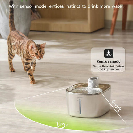 4L Wireless Cat Water Fountain - Auto Sensor Pet Drinking Fountain with Battery | Stainless Steel Cordless Water Dispenser for Dogs & Cats
