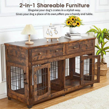 Dog Crate Furniture with Openable Partition - Marcapon