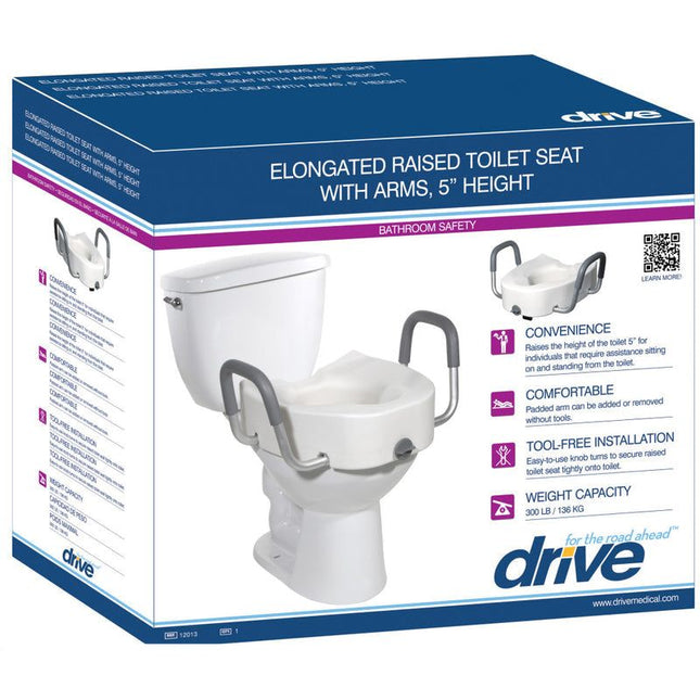 Drive Medical Premium Raised Toilet Seat, Elongated with Safety Lock, Adds 5 Inches - Marcapon