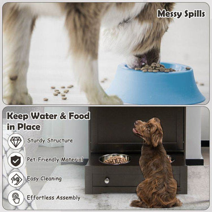 Pet Feeder Station with Stainless Steel Bowls & Storage Cabinet - Elevated Dog Food Station with Pull-Out Drawer | All-in-One Pet Organization