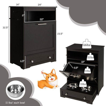 Pet Feeder Station with Stainless Steel Bowls & Storage Cabinet - Elevated Dog Food Station with Pull-Out Drawer | All-in-One Pet Organization